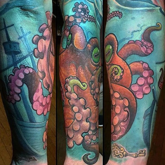 Mens Forearms Blue Underwater New School Tattoo