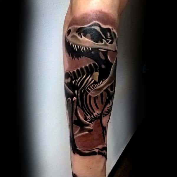 Mens Forearms Bony Dinosaur Tattoo