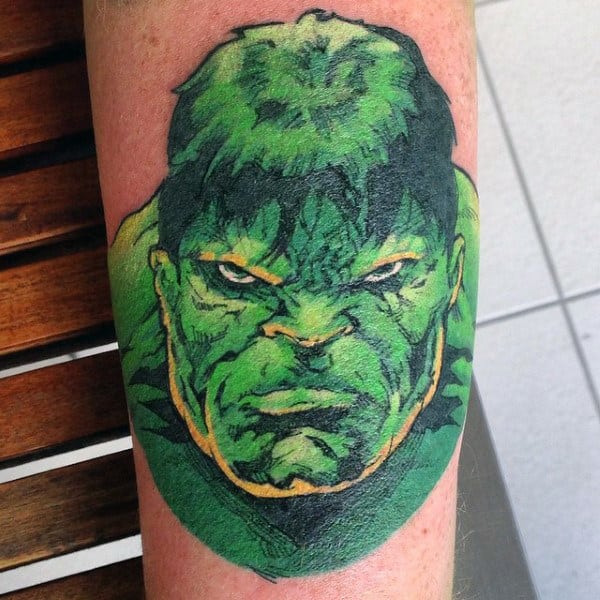Mens Forearms Bright Green Hulk Tattoo