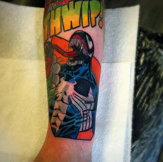 Mens Forearms Colorful Spiderman Tattoo