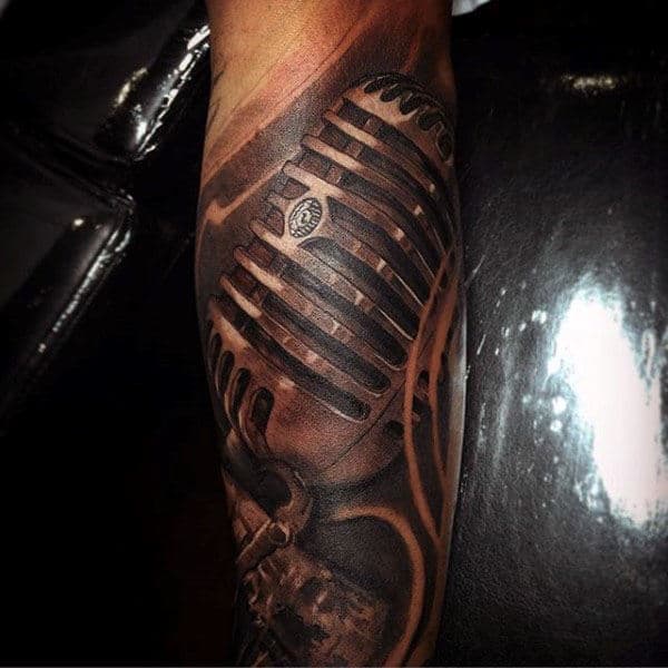 Mens Forearms Copper Shade Microphone Tattoo