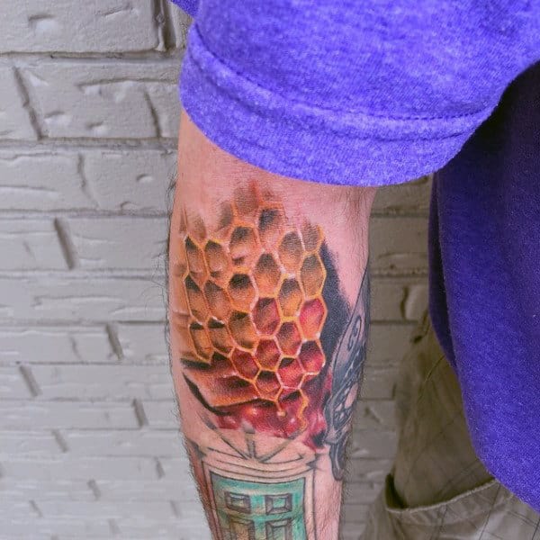 Mens Forearms Dichrome Honeycomb Tattoo
