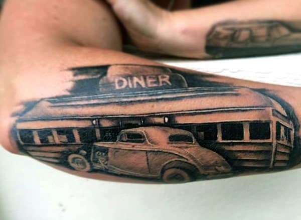 Mens Forearms Diner Hot Rod Tattoo