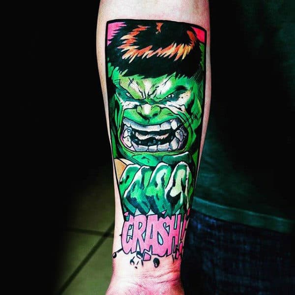 Mens Forearms Fluroscent Green Hulk Tatoo
