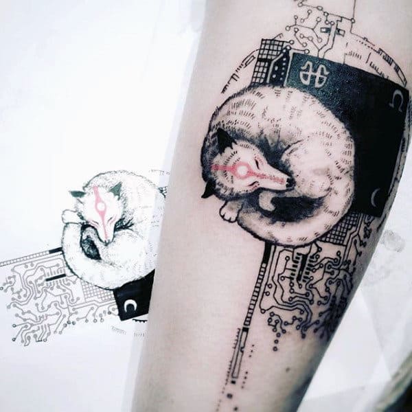 Mens Forearms Fox On Chip Tattoo