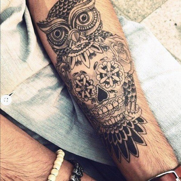Mens Forearms Gorgeous Owl Day Of The Dead Tattoo
