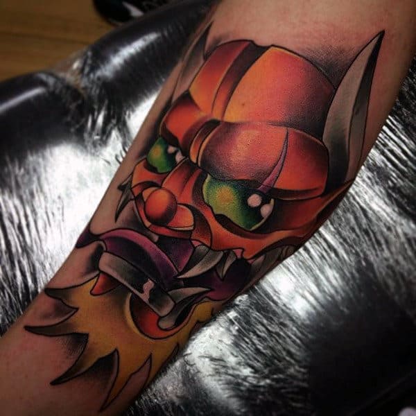 Mens Forearms Green Eyed Monster New School Tattoo