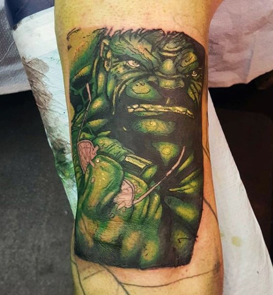 Mens Forearms Green Hulk Tattoo