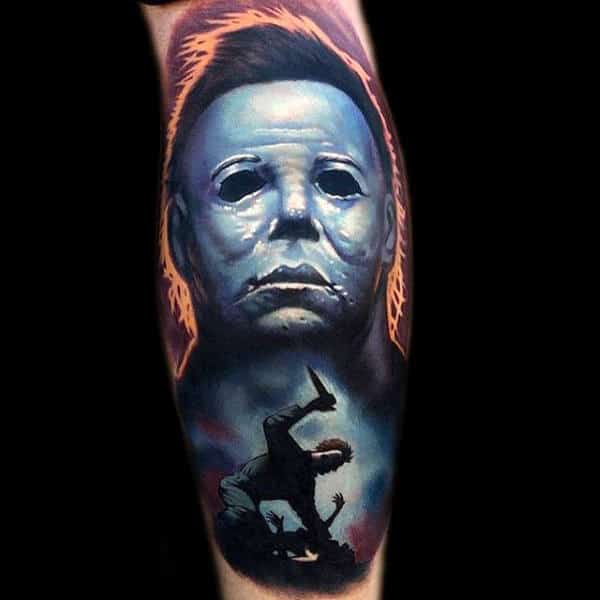 Mens Forearms Grey Blue Ghost Halloween Tattoo