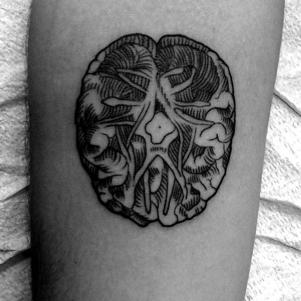 Mens Forearms Grey Brain Tattoo