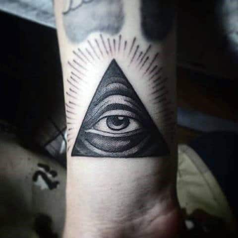 Mens Forearms Grey Illuminati Tattoo