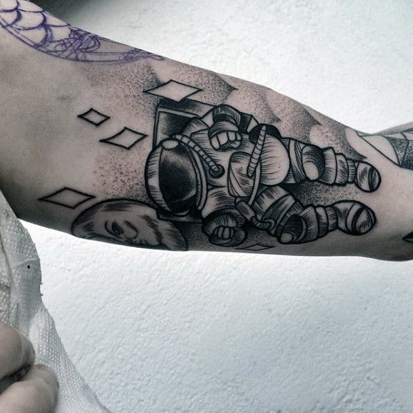 Mens Forearms Greyish Astronaut Tattoo