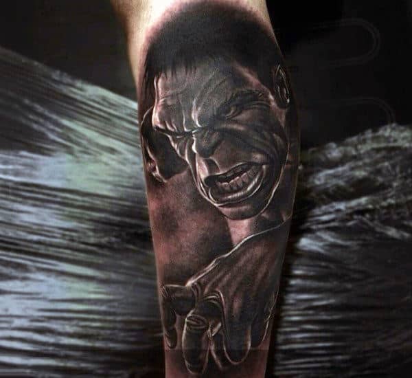 Mens Forearms Greyish Hulk Tattoo