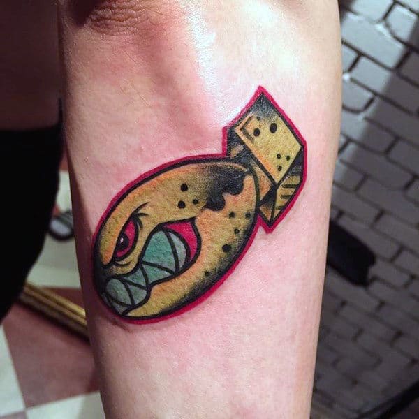 Mens Forearms Grumpy Fish Bomb Tattoo
