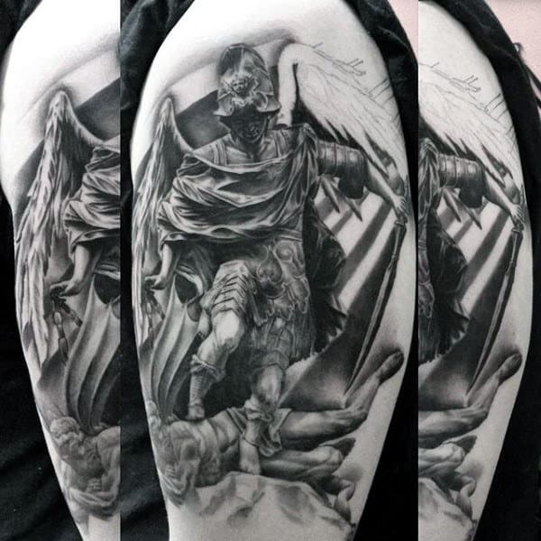 Mens Forearms Guardian Angel Killing Devil Tattoo