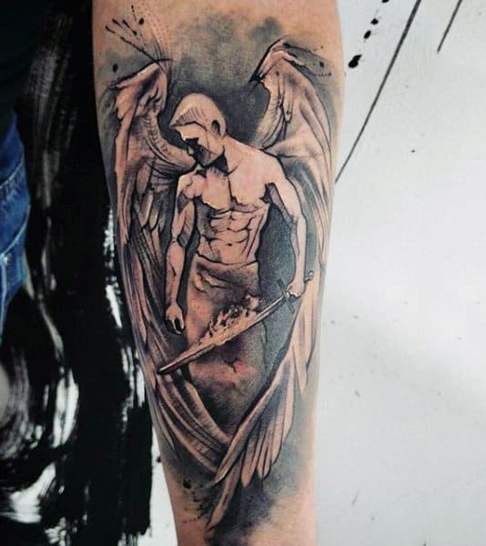 Mens Forearms Handsome Guardian Angel Tattoo