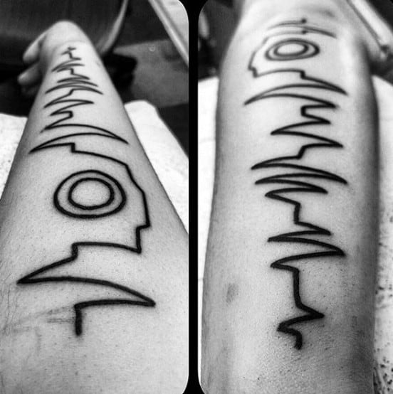 Mens Forearms Heartbeat Tattoo With Circles