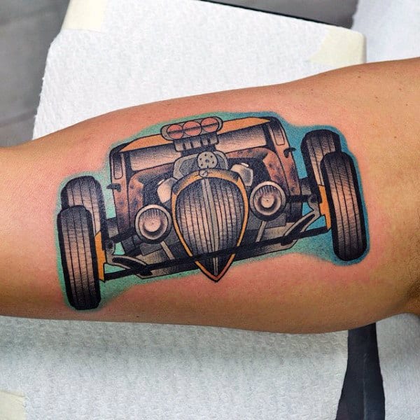 Mens Forearms Hot Rod Vehicle Tattoo