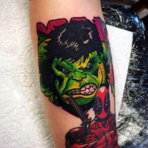 Mens Forearms Hulk And Alien Tattoo