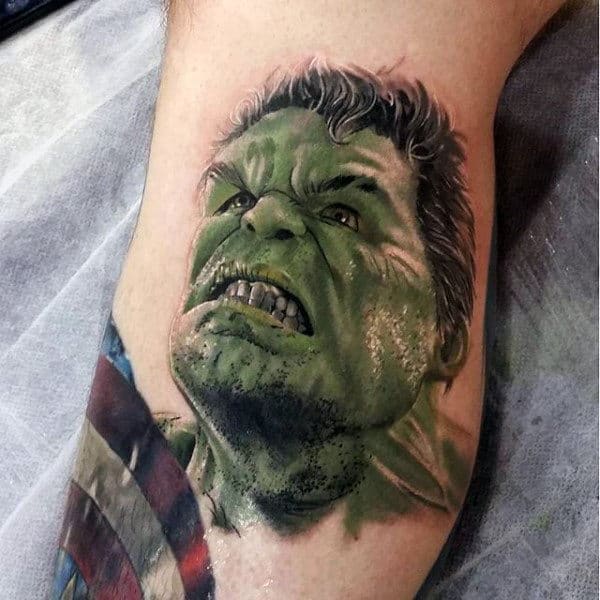 Mens Forearms Hulk Anger Tattoo