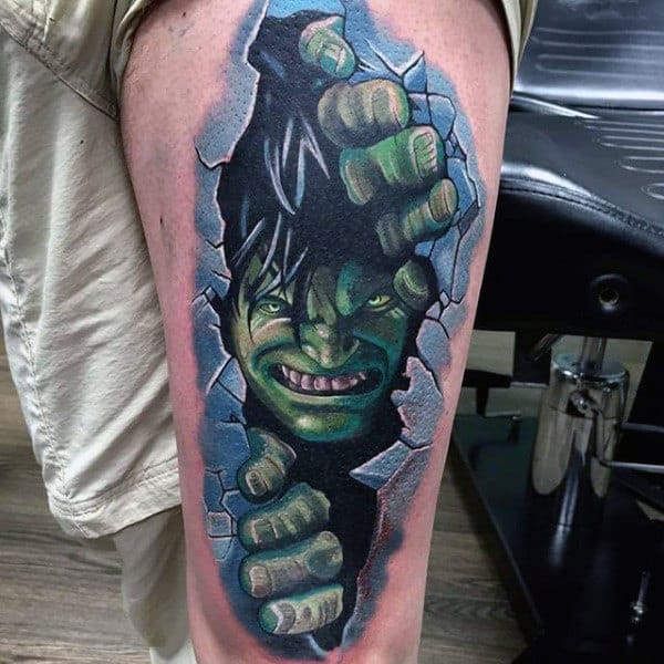 Mens Forearms Hulk Breaking Through Wall Tattoo