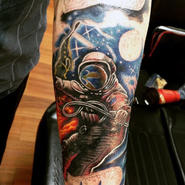 Mens Forearms Incredible Astronaut Tattoo
