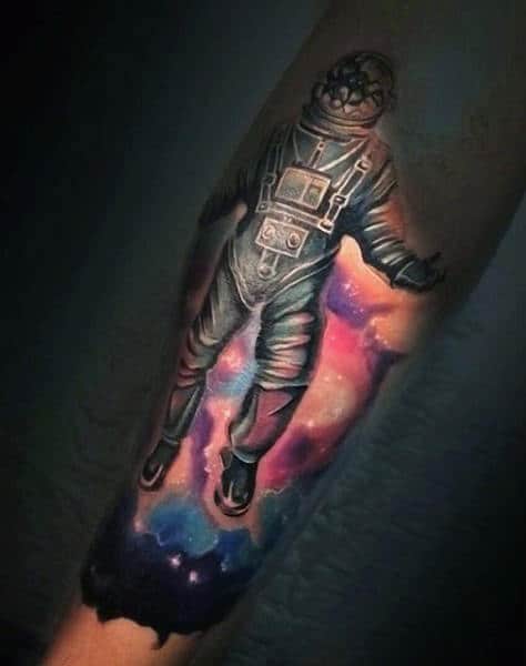 Mens Forearms Indigo Blast Astronaut Tattoo