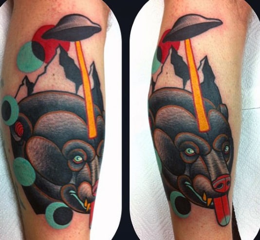 Mens Forearms Innovative Ufo Rays On Beast Tattoo
