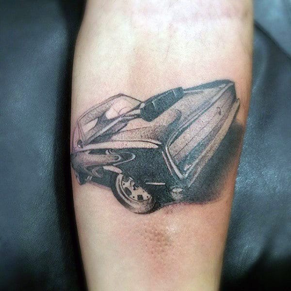 Mens Forearms Interesting Grey Car Tattoo