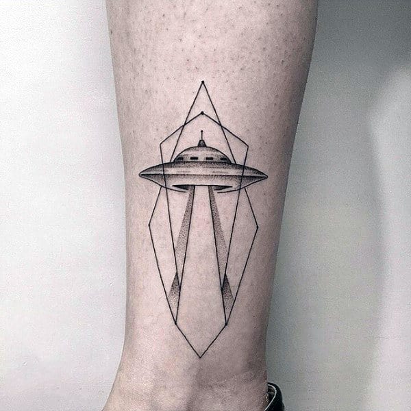 Mens Forearms Lines And Dots Ufo Tattoo