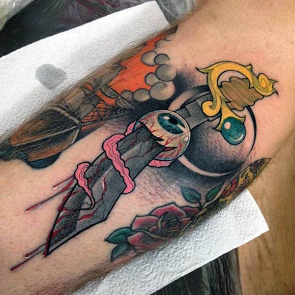 Mens Forearms Neo Tradiotional Dagger Tattoo