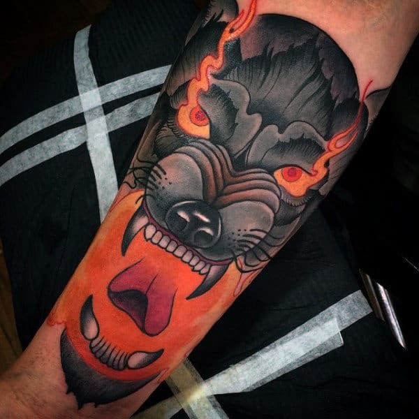 Mens Forearms Orange Blast Interesting Tattoo Ideas