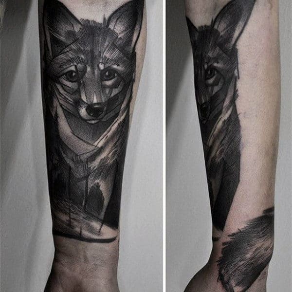 Mens Forearms Pencil Art Fox Tattoo