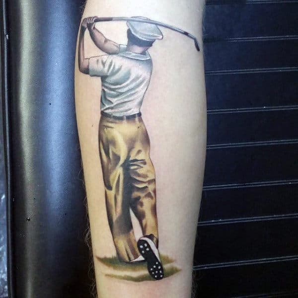Mens Forearms Realistic Golfer Tattoo