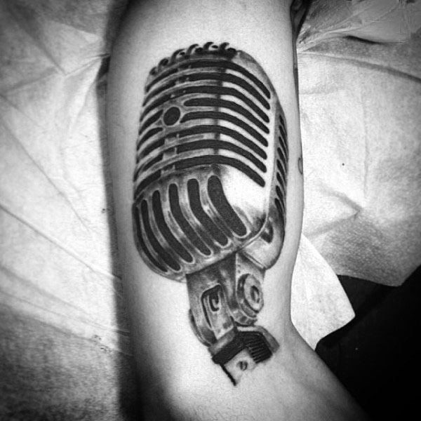 Mens Forearms Realistic Microphone Tattoo