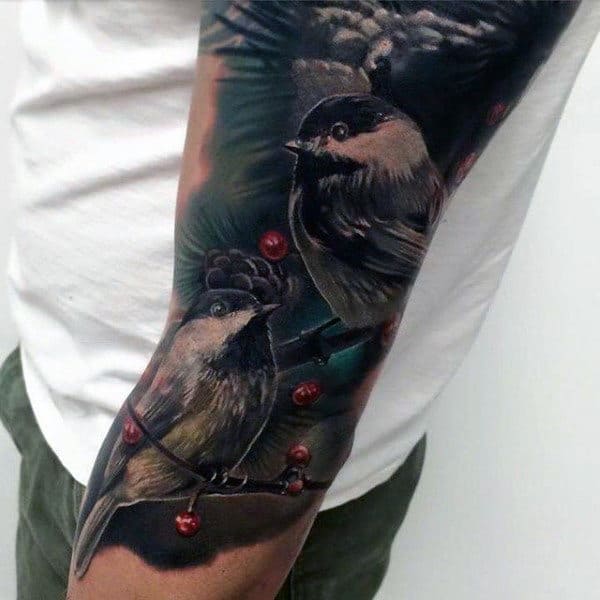 Mens Forearms Realistic Sparrow Couple Tattoo