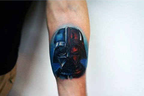 Mens Forearms Red Blue Darth Vader Tattoo