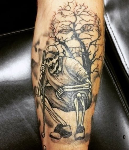 Mens Forearms Skeletal Golfer Tattoo