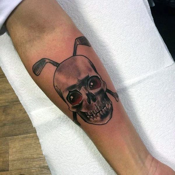 Mens Forearms Skull And Golf Clubs Tattoo