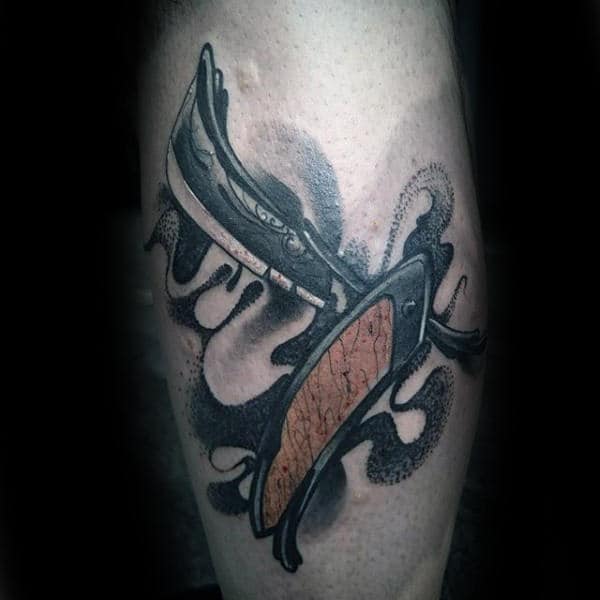 Mens Forearms Straight Razor Tattoo