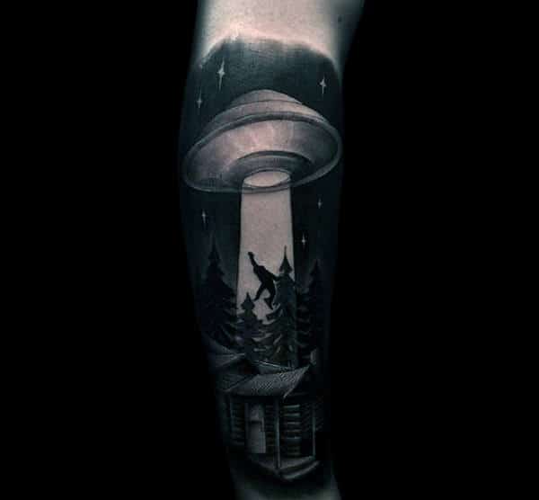 Mens Forearms Stunning Grey Ufo Tattoo