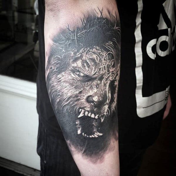 Mens Forearms Terrifying Werewolf Head Tattoo