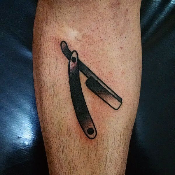 Mens Forearms Tiny Black Straight Razor Tattoo