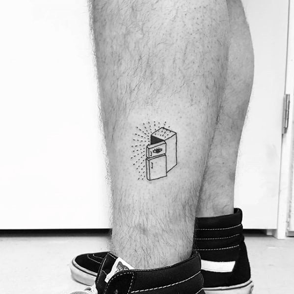 Mens Fridge With Sun Rays Simple Leg Tattoo