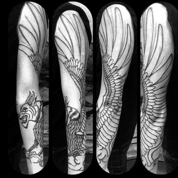 Mens Full Arm Griffin Wings Tattoo
