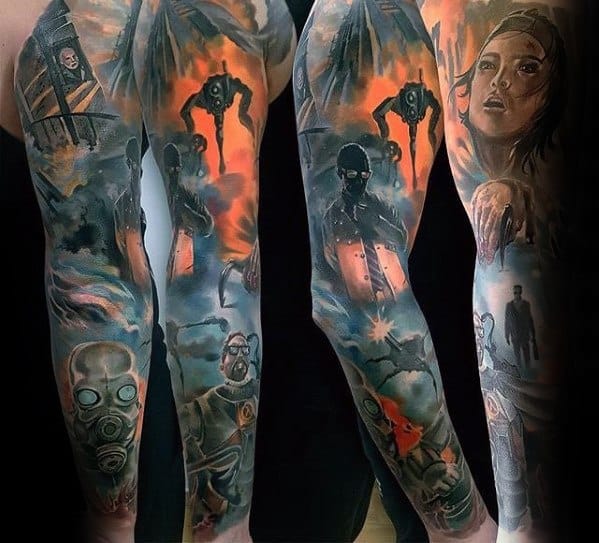 Mens Full Arm Sleeve Awesome Gamer Tattoo Ideas