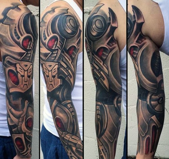 Mens Full Arm Sleeve Transformers Themed Tattoo Designs