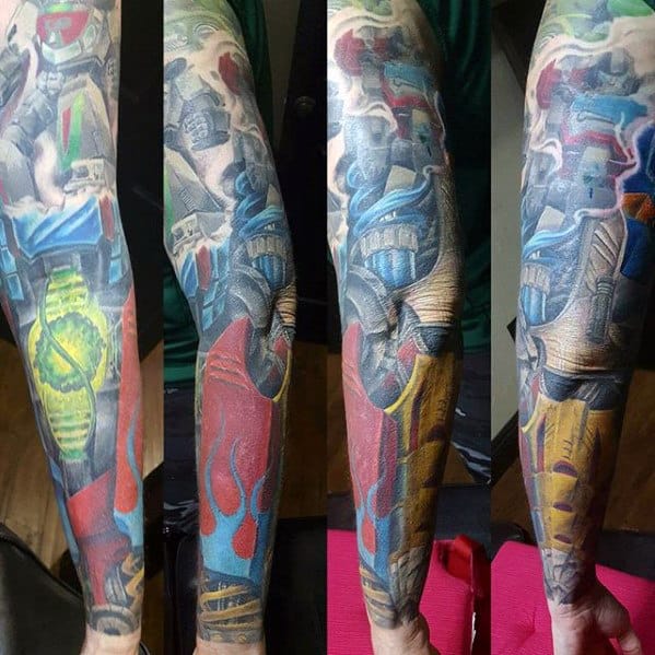 Mens Full Arm Transformers Themed Sleeve Tattoo Designs