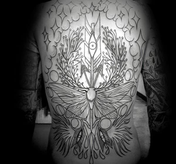 Mens Full Back Creative Moon Phases Tattoo Ideas