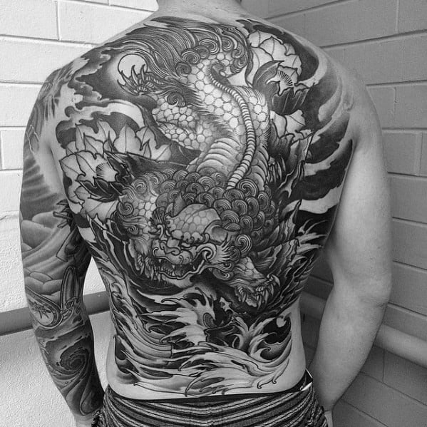 Mens Full Back Fu Dog Great Tattoo Ideas